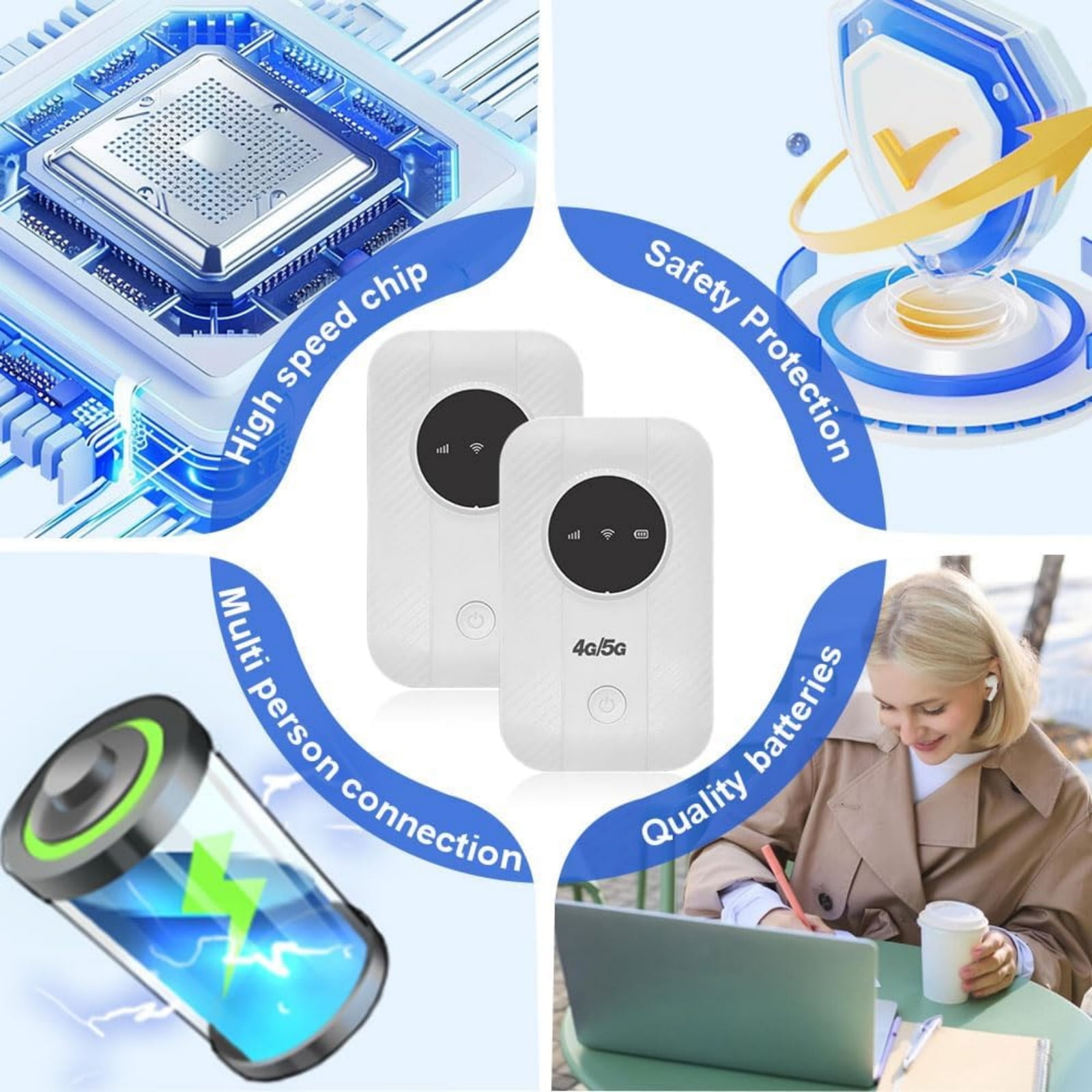 2PCs Portable Wifi Hotspot For Travel Portable Wifi Router 4G/5G Pocket Wifi For Travel Router For Hotel Wifi [Internet In Your Pocket], Free Wifi Anywhere(Without SIM Card)