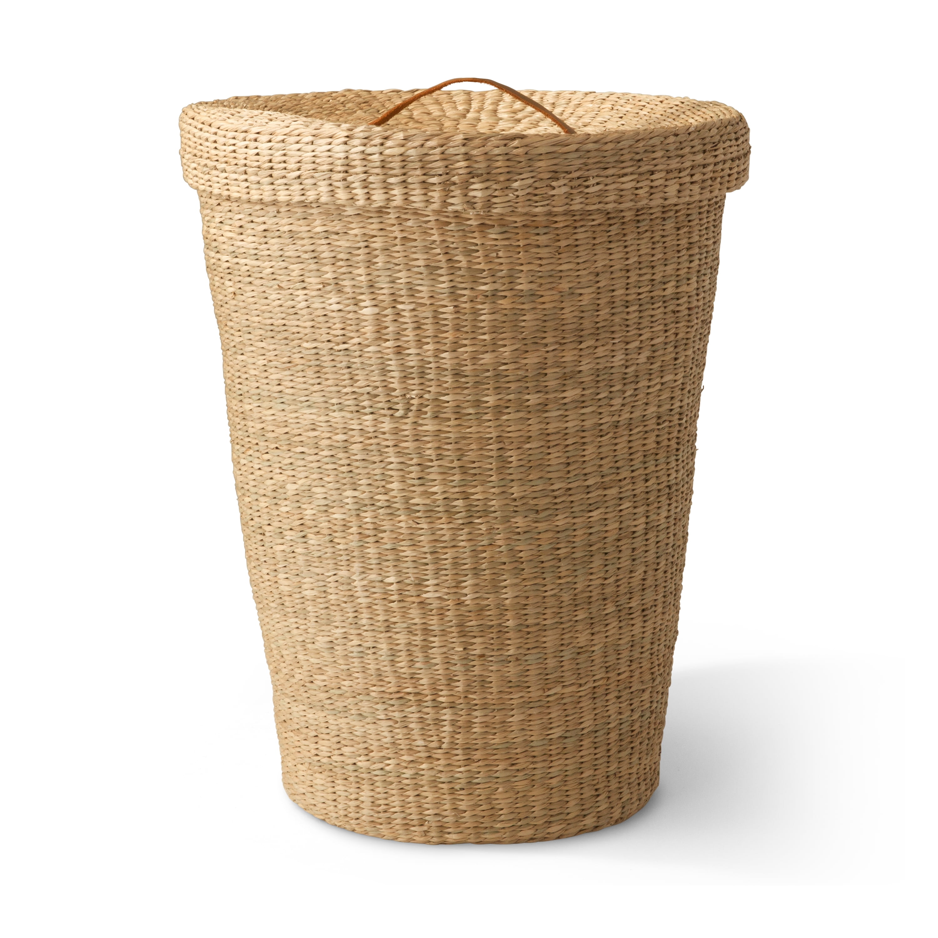 MoDRN Naturals Floppy Seagrass Laundry Basket with Lid with Leather ...
