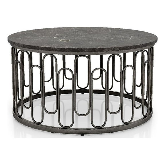 Pemberly Row Contemporary Round Modern Metal Coffee Table in Black