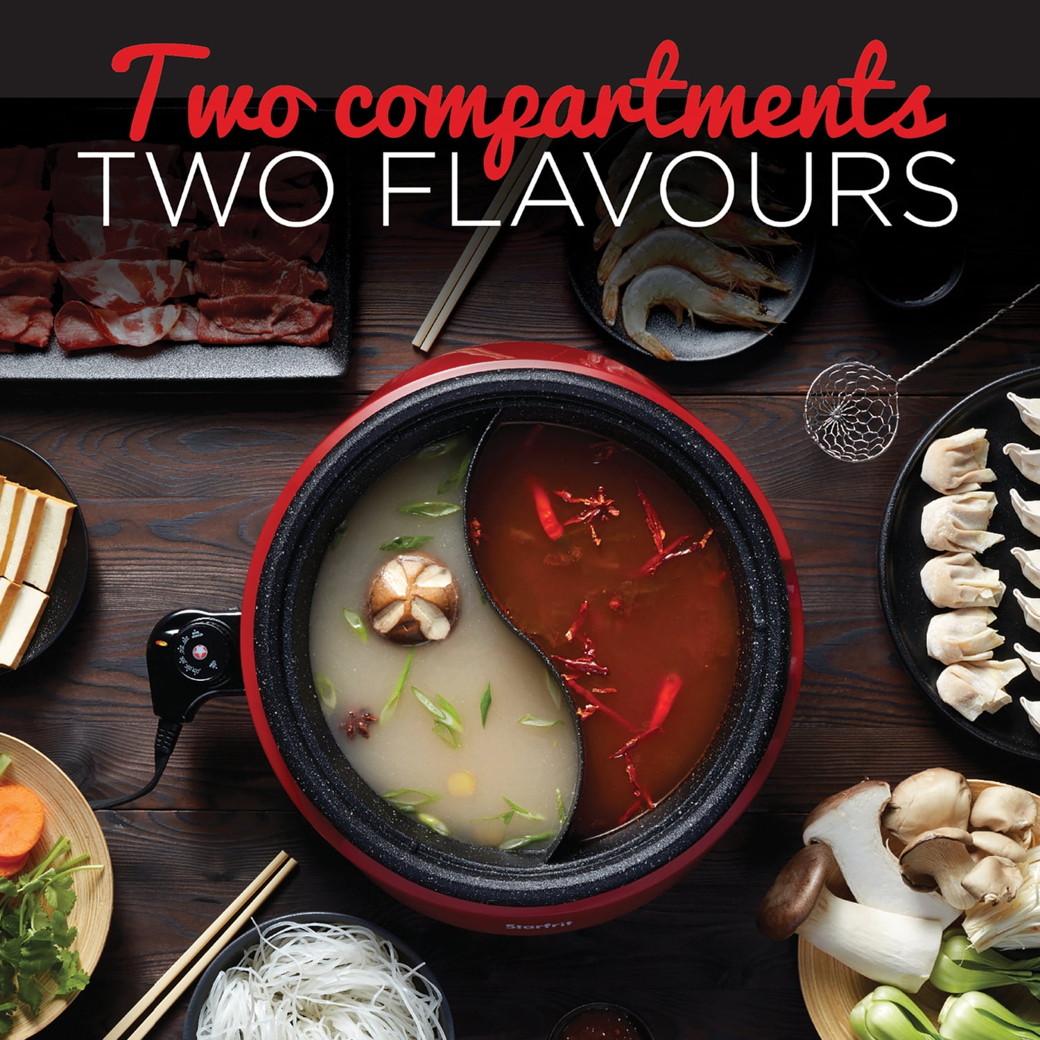 THE ROCK by Starfrit 3.2-Qt. Dual-Sided Electric Hot Pot with Glass Lid, Red, 024425-002-0000