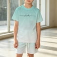 thumbnail image 2 of Boys Outfits Boys Girls Gradient City Letter Mesh Short Sleeve Tee and Shorts Set Boys' Clothing Sets Mint Green 11-12 Years, 2 of 5