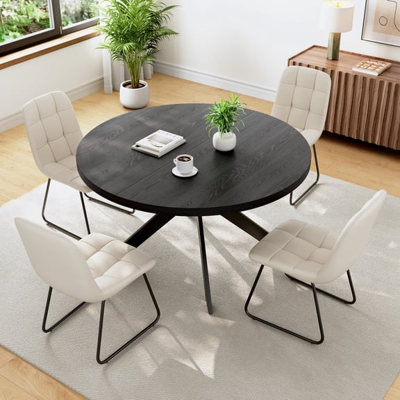 46.4" Round Table Set Of 4 , Modern Kitchen Table Set, Mdf Dining Table With Dining Chairs