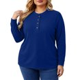 thumbnail image 2 of Xaqiouau Large-size Women's Long-sleeved Sweatshirt Raglan Sleeves Button-up Round Neck Casual Loose Top Solid Color Pullover Tee Everyday Essential Basic Shirt Navy L, 2 of 7