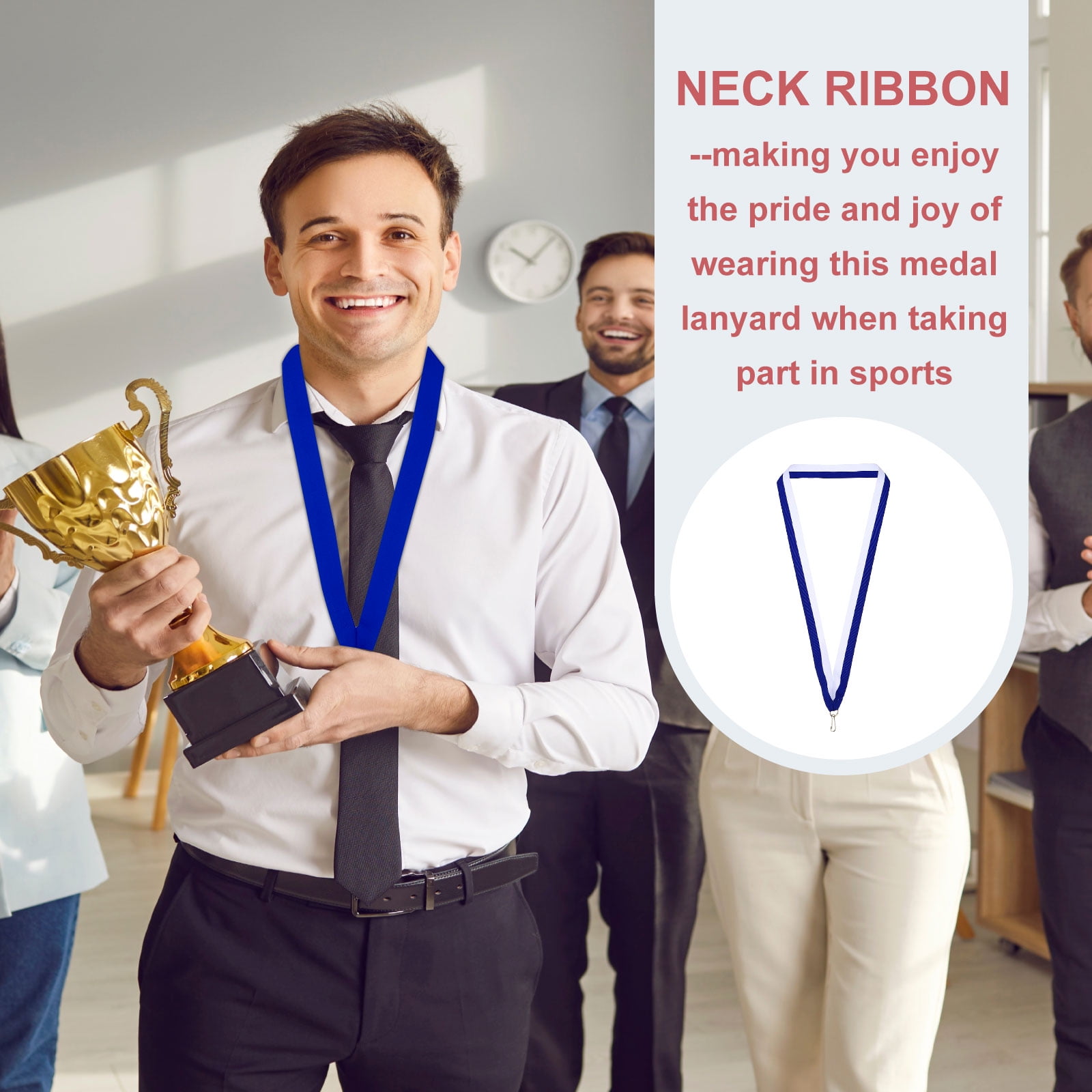 Uxcell 50Pcs Award Neck Ribbons with Snap Clip Medal Lanyards Blue/White