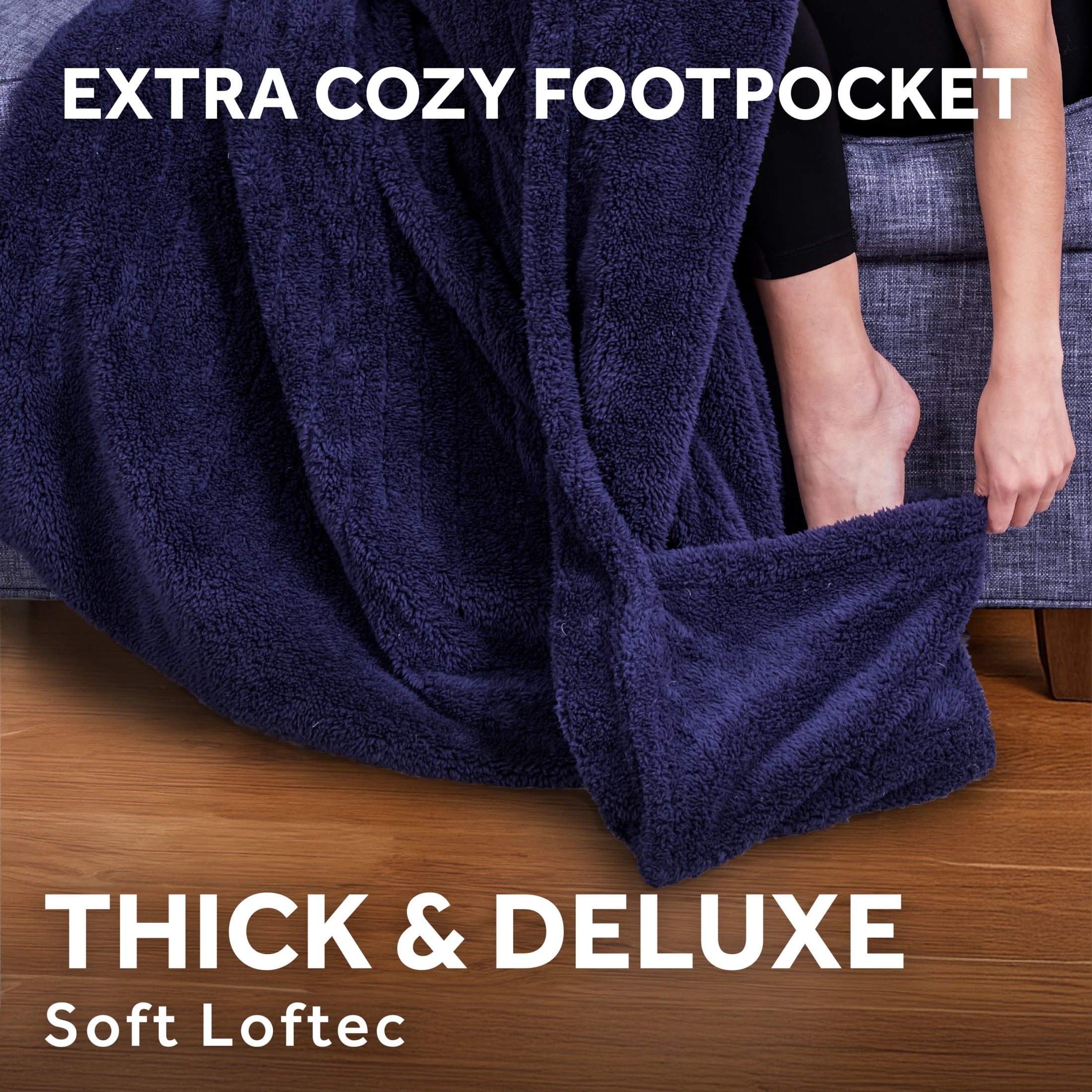 Sunbeam LoftTec Heated Throw Blanket Foot Pocket 3 Heat Settings 3-Hour Auto Off 50"x60"