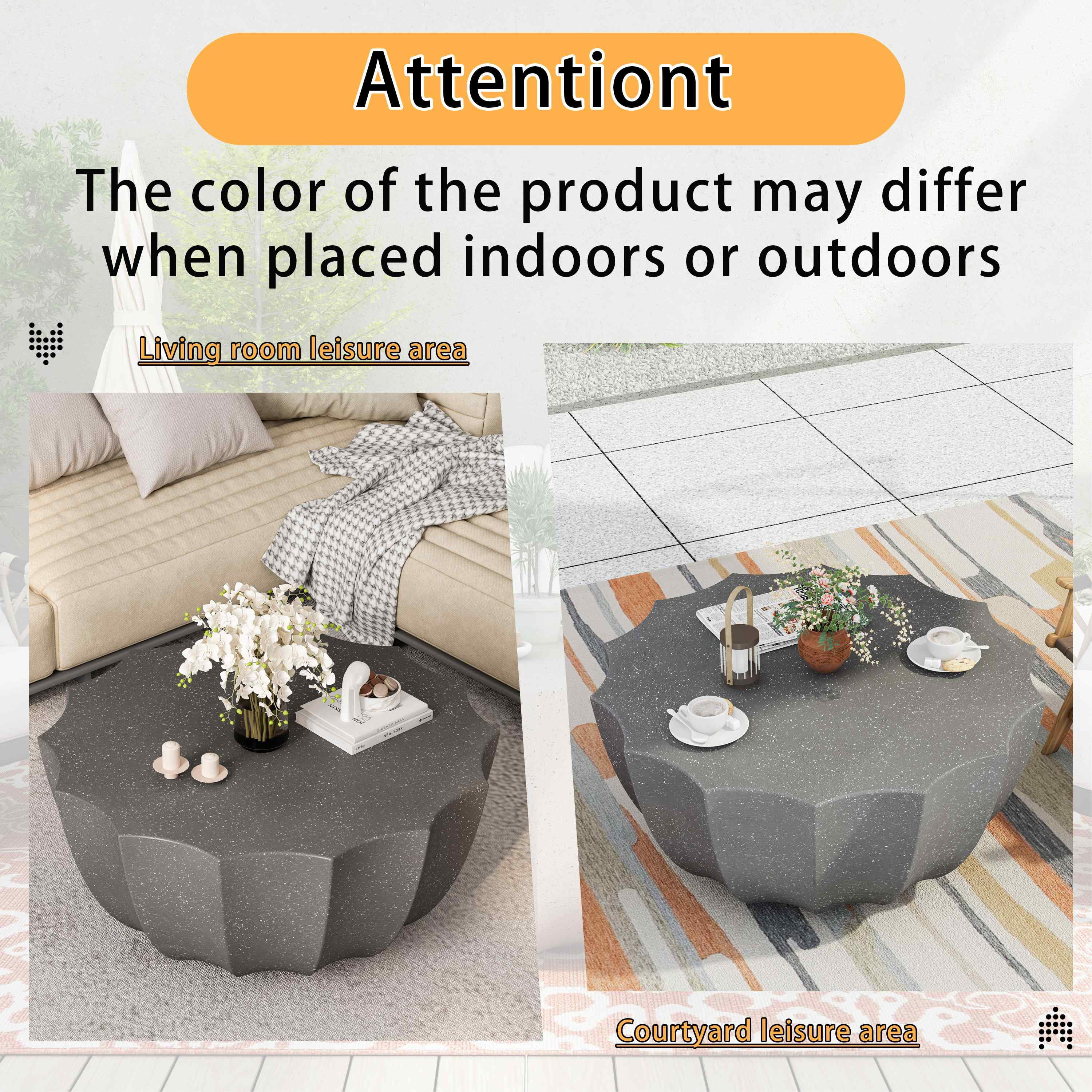 FFH 35.43" Coffee Table for Indoor & Outdoor, Modern Cement Table for Living Room, Patio, Backyards, Gray