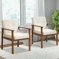 thumbnail image 4 of Costway 2 PCS Modern Accent Chair Upholstered Linen Fabric Armchair with Solid Wood Legs, 4 of 9