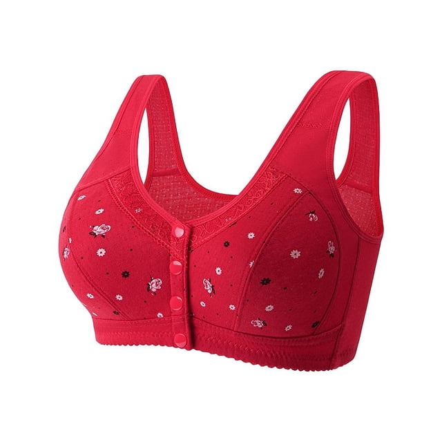 Sujetador sin aro Chaleco de talla grande Ropa interior cómoda Sujetador de encaje para mujeres de mediana edad y mayores Hebilla de apertura frontal ultrafina para madres