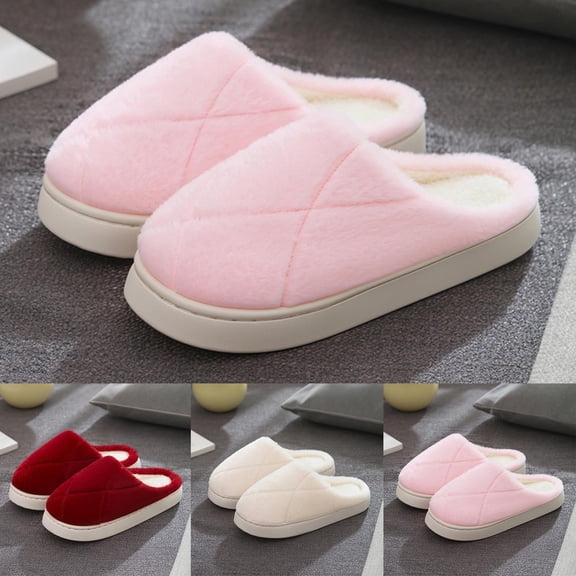 Bovxnpu Women's Warm Fuzzy Slippers Winter House Shoes, Women's Casual Winter Furry Strap Home Friendly Flat Slippers Comfy Soft Lightweight Indoor House Shoes