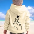 thumbnail image 2 of Oiyii Tween Girl's Minimal Graphic Hoodie Long Sleeve Heart Hand Line Print Hooded Sweatshirt Outdoor Pullover Top,Beige, 2 of 6