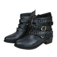 thumbnail image 4 of Fashion Casual Mid-Calf Boots Low-Heeled Solid Color with Buckle Chain Modern Style for Outdoor and Indoor Wear Blue,41, 4 of 4