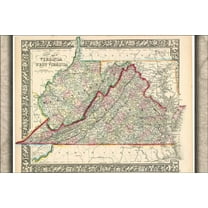24x36 Poster; County Map Of Virginia And West Virginia 1863; Antique Reprint