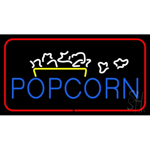 Popcorn Logo Red Rectangle LED Neon Sign 20" Tall x 37" Wide - inches Black Square Cut Acrylic Backing, with Dimmer - Premium built indoor Sign for Cinema, Storefront.