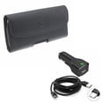 thumbnail image 1 of For Google Pixel 6a - Car Charger w Case Belt Clip, 24W Fast 2-Port USB 6ft Cable, Leather Holster Cover for Google Pixel 6a Phones, 1 of 11