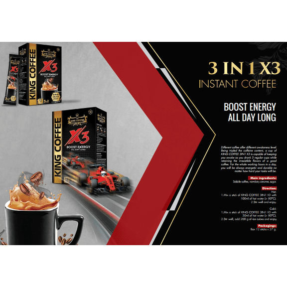 King Coffee - 3in1 - X3 Instant Coffee Box 12 sticks x 27g (2 boxes) #5200181