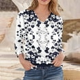 thumbnail image 3 of Uootdi Womens Long Sleeve Tops Dressy Round Neck Pleated Shirts Retro Flowers Print Blouse Slim Gift Elegant Pullover Work Casua l Clothes, 3 of 5