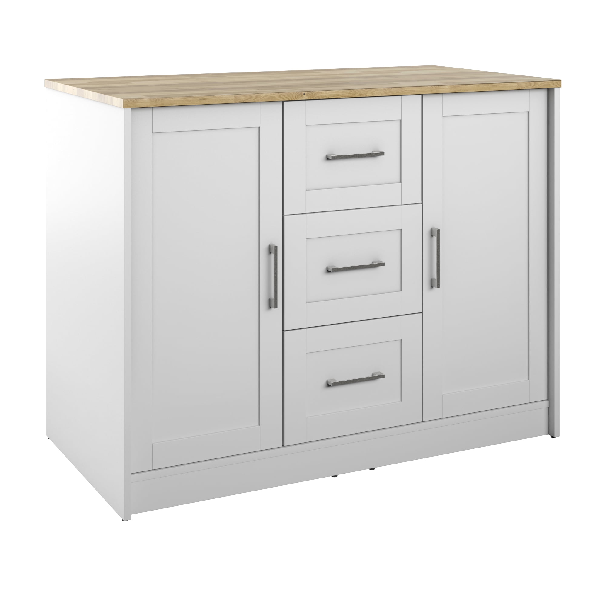 Twin Star Home 48" Traditional Kitchen Island with Butcher Block Top, Brilliant White