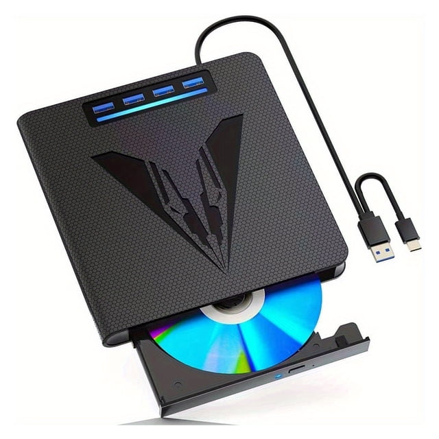 USB 3.0 Type-C CD DVD +/ -RW Drive,with 4 USB Ports And 2 SD Card Slots, Compatible with Laptops