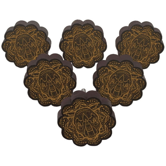 IBA Indianbeautifulart Brown Engraved Knobs Pack of 10 Wooden Wardrobe Door Knobs Drawer Pull