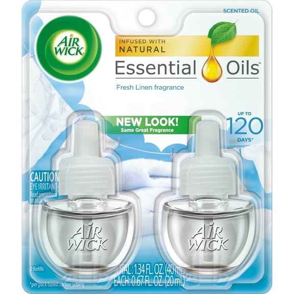 Air Wick Scented Oil 2 Refills Fresh Linen, Essential Oils, Air Freshener, 2x0.67 oz, 3 Pack