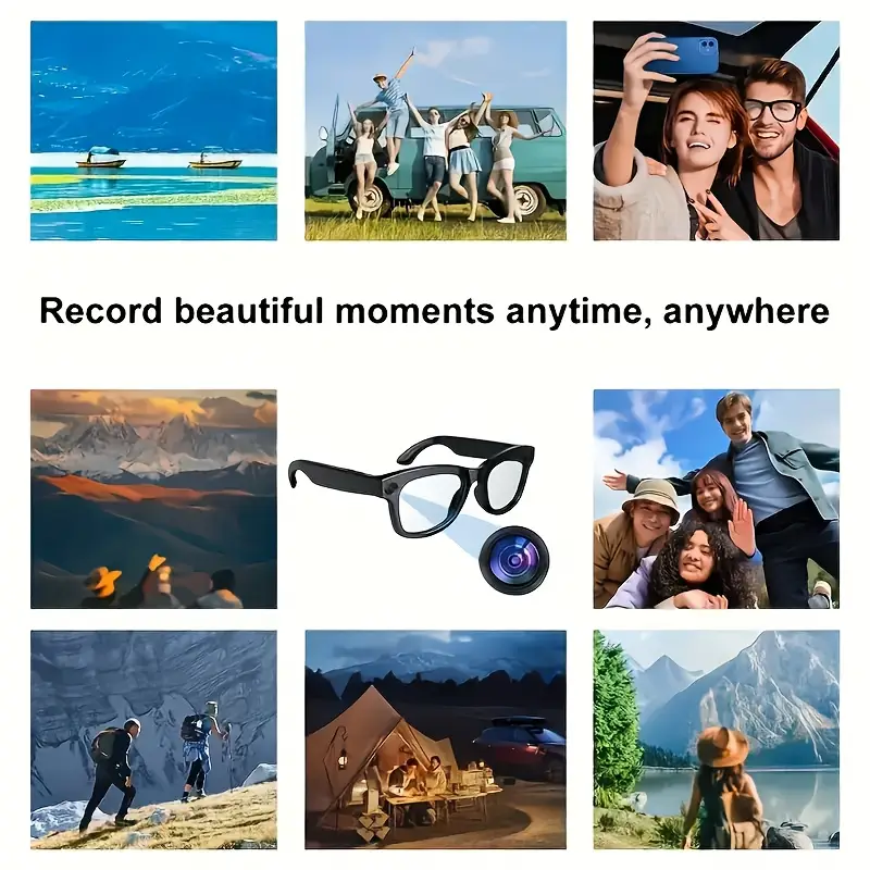 Smart AI Camera Glasses with HD Video Recording, Built-in Speakers, Voice Assistant & Blue Light Protection