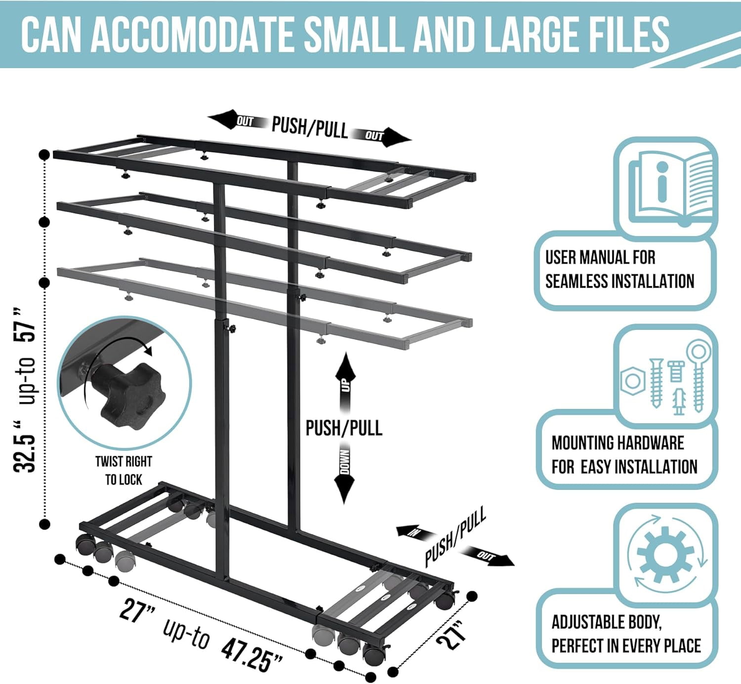 Adir Mobile Blueprint Holder- Adjustable Blue print Storage Organizer and Construction Plan Holder
