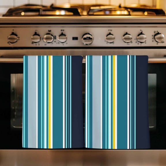 Blue Gray Stripe Kitchen Towels Set of 1, Modern Abstract Art Vertical Striped Absorbent Dish Towels for Kitchen, Microfiber Hand Towel, Quick Drying Tea Towel for Cleaning Decorative Dishcloths