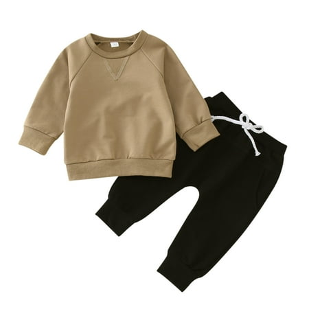 

Toddler Winter Long Sleeved Solid Color Tops Pants Trousers Boys 2pcs Suit Outfits Outwear Baby Boy 3 Piece