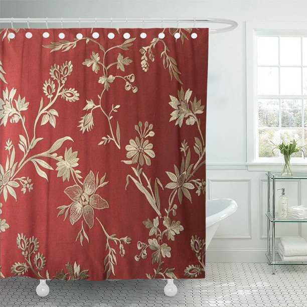 SUTTOM Home Oriental Gold on Red Classic Modern Floral Fabrics Shower