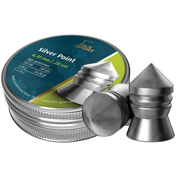 H&N Silver Point Pointed Air Gun Pellets 25 Caliber 24.38 Grain 150PK
