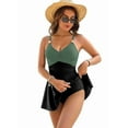 thumbnail image 3 of Womens Swimsuit Tummy Control Bathing Suit Gold Metal Tie Knot 2025 Swim Dress Black+Green S, 3 of 6