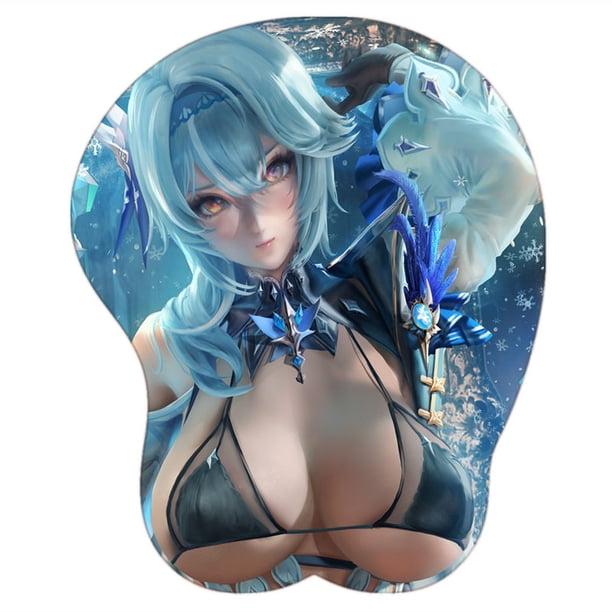 Alfombrilla de ratón 3D Genshin Impact Raiden Shogun Hutao Eula Anime Girl, alfombrilla de silicona suave con reposamuñecas