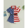 thumbnail image 2 of Bagilaanoe 4th of July Dress forToddler Baby Girl Star Stripes Print Short Sleeve Shirt Dresses with Belt 12M 24M 3T 4T 5T 6T Kids  Independence Day Clothes, 2 of 7