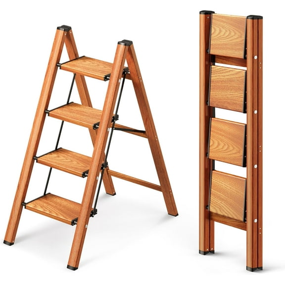 4 Step Ladder, Folding Step Stool with Anti-Slip Wide Pedal, Aluminum Material Lightweight Yet Sturdy, 300 Lbs Load, Cute Modern Apperance for Indoor Household Spaces