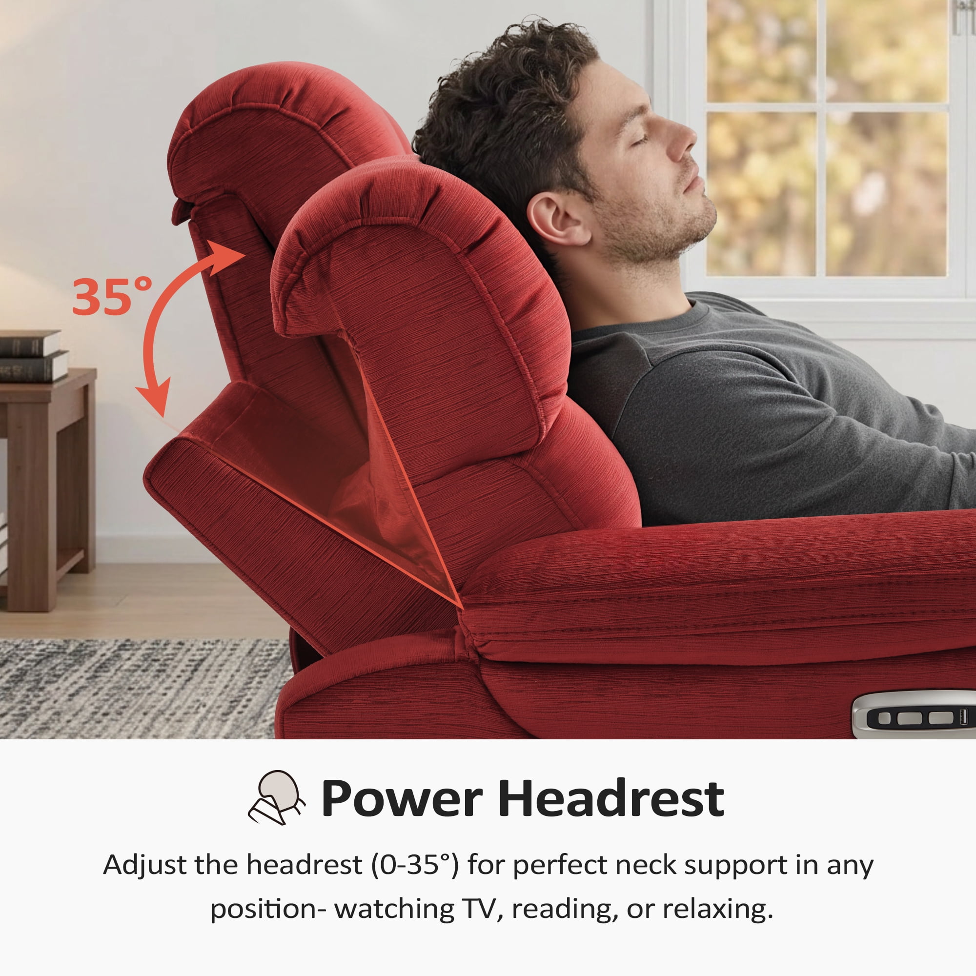 MCombo Zero Wall Hugger Power Recliner Loveseat for Living Room, RVs, Small Spaces, Fabric, Burgundy