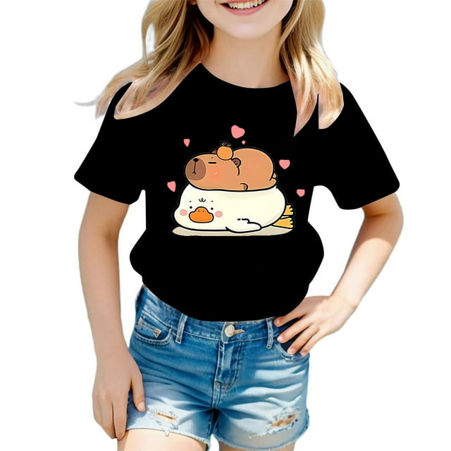 Shadoumai Hauts pour Fillettes 5t T-Shirts Graphiques Col Rond Chemise Manches Courtes T-Shirt Robe Ample Hauts Vêtements d'Été pour Enfants