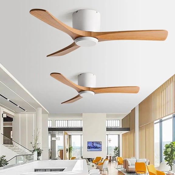 UEEYAC Ceiling Fan With Light Nordic Solid Wood LED Fan Lamp For Restaurant Living Room