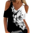 thumbnail image 2 of LEAVINGSUO Womens Tops Clearance under $10 Summer Clearance Women Summer Sexy T- Shirt Cold Shoulder Pullover Blouse V-Neck Short Sleeve Printed Tops, 2 of 4