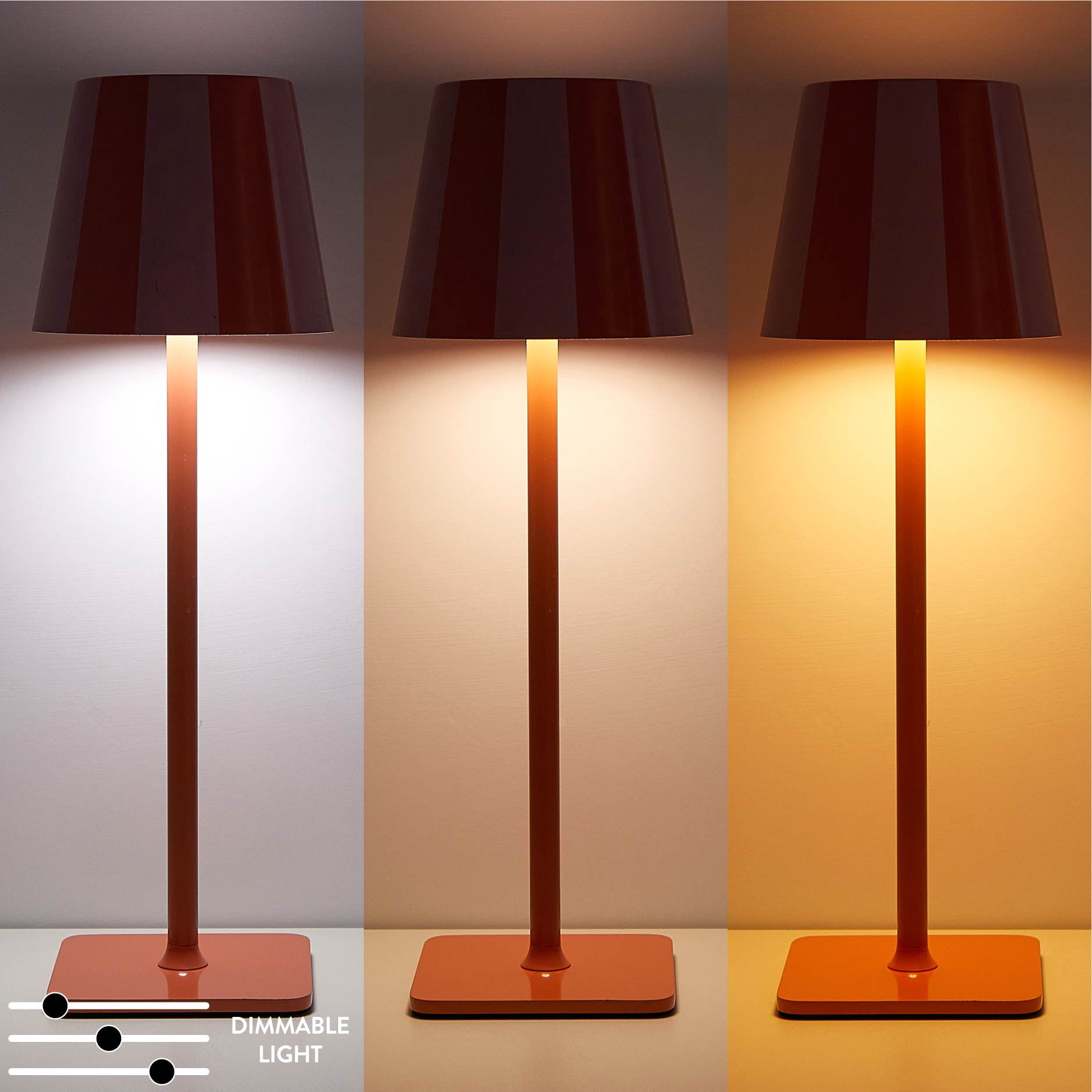 Mainstays 13" Indoor/Outdoor Rechargeable Orange Stripe Table Lamp, 2 Pack