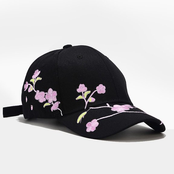 WHEANG Fashion Baseball Cap for Women Men Floral Embroidery Baseball Cap Adjustable Washed Denim Baseball Cap Pre-curved Brim Visor Summer Sun Cap Outdoor Sports Cap Black One size