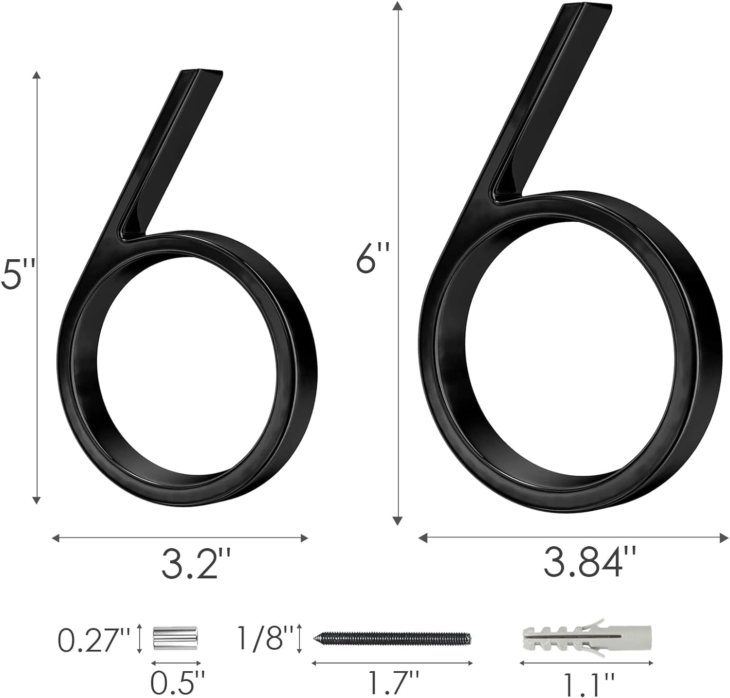 6 Inch Stainless Steel Floating House Number, Metal Modern House Numbers, for Outdoor Mailbox Yard Home Wall DoorGarage Gate with Nail Kit, Coated Black, 911 Visibility Signage
