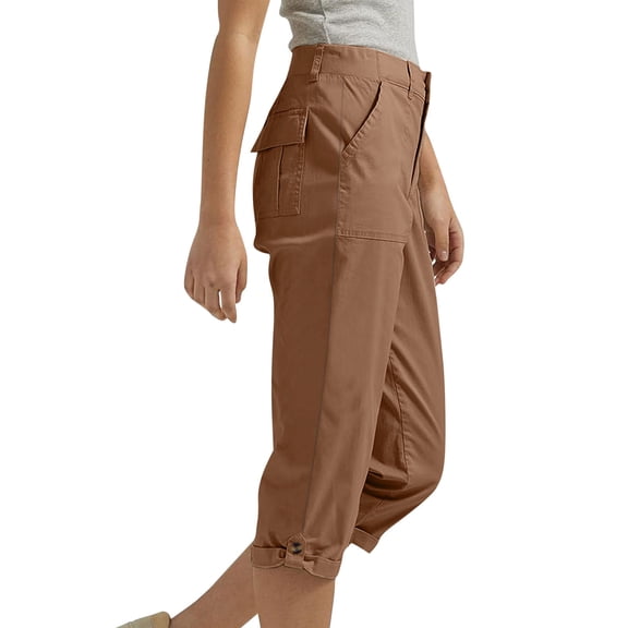 Womens Cargo Capris with Pockets Casual Ladies Summer Capri Pant Lightweight Hiking Pants Classic Clothing Brown 2XL