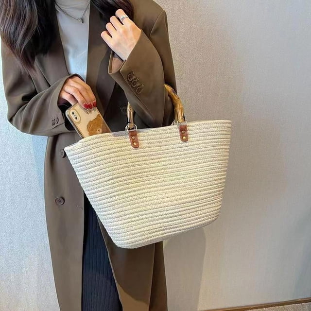 Nvzi Bolso de hombro tejido, bolso de mano tejido y bolso de cosméticos, bolsos de mano tejidos elegantes para playa de verano 17,32 x 3,54 x 11,02 pulgadas - D