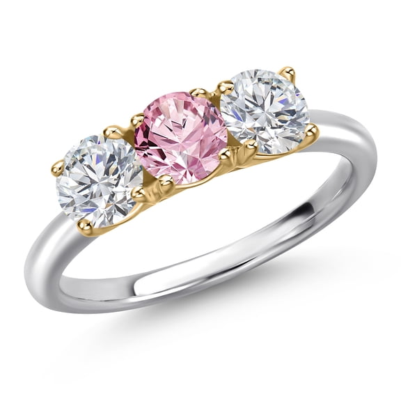 Gem Stone King 10K Two Tone Gold Pink and White Lab Grown Diamond Engagement Ring for Women | 1.50 Cttw | Round 5MM | Gemstone April Birthstone | Size 6