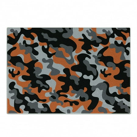 

Camo Cutting Board Vibrant Camouflage Lattice Like Service Theme Modern Design Print Decorative Tempered Glass Cutting and Serving Board Small Size Orange Grey Black by Ambesonne