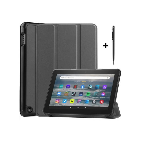Case for All New Amazon Fire 7 inch Tablet (12th Generation, 2022 Released) - Lightweight Tri-fold Auto Wake/Sleep Stand Cover with Universal Stylus Pen