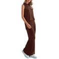 thumbnail image 4 of Conjunto de Chándal PRETTYGARDEN 2 Piezas Pantalón Palazzo de Pierna Ancha Color Café Talla S, 4 of 8