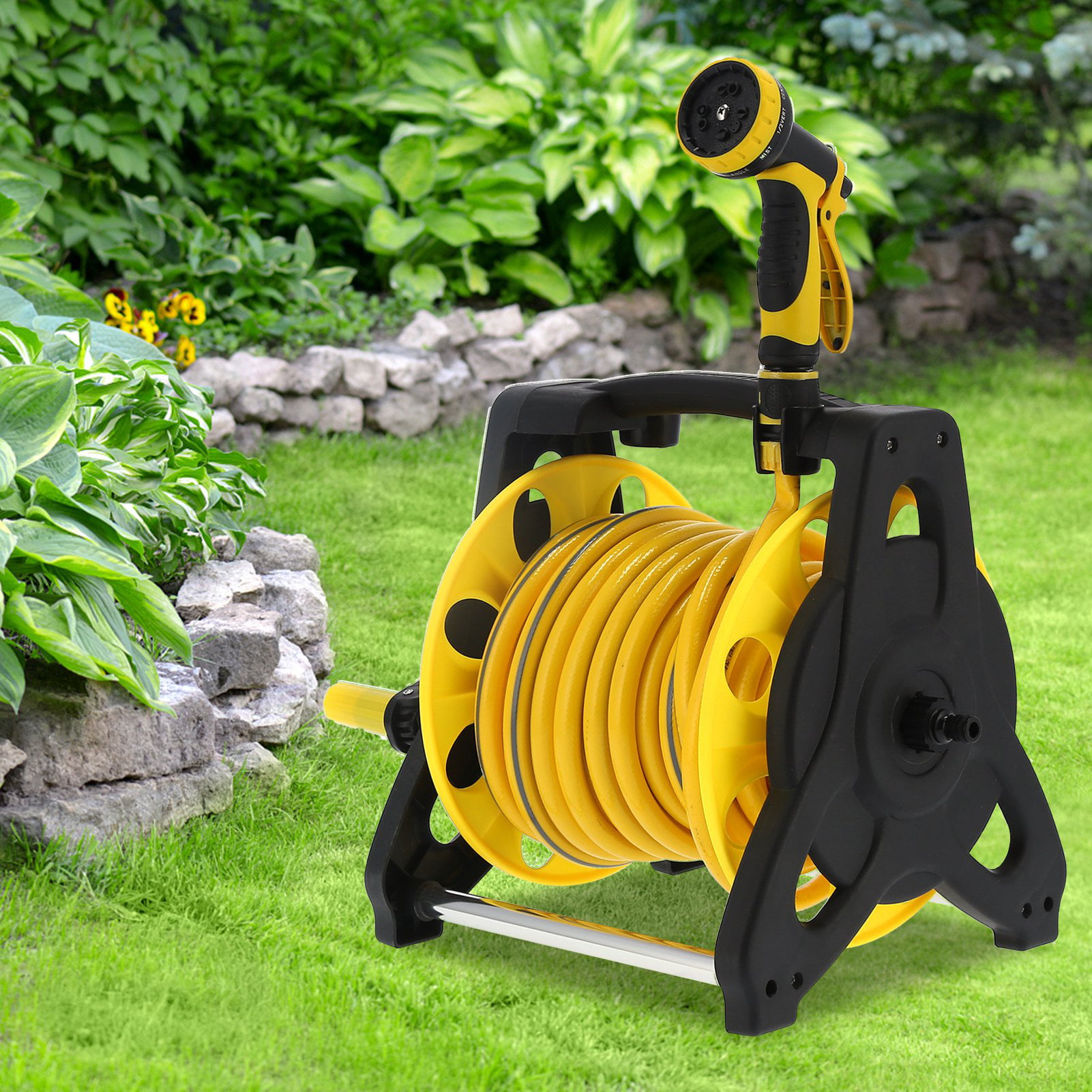 WATER HOSE WITH CARD 45M ASSEMBLED HOSE CART REEL WITH 20M HOSE GARDEN FLOWERS 