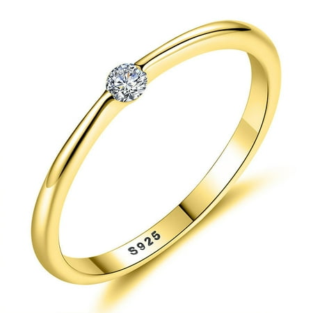European and American popular sterling silver jewelry S925 silver fashion single diamond ring 14k gold-plated personalized ring jewelry