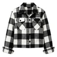thumbnail image 4 of Womens Plaid Flannel Shacket Button Front Lapel Collar Long Sleeve Cropped Jacket with Chest Pockets S, 4 of 8